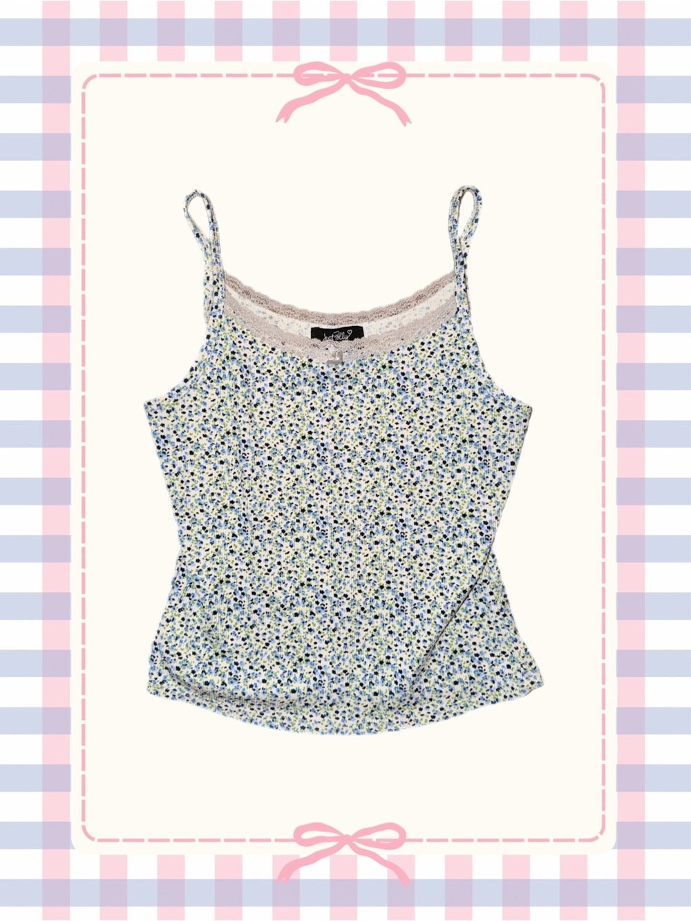 Just Polly Floral Lace-Trim Cami Tank Top - Blue Multi
